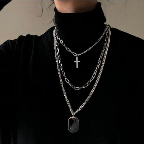 2021 Fashion Multilayer Hip Hop Long Chain Necklace for Women Men Jewelry Gifts Key Cross Pendant Necklace Accessories Gifts