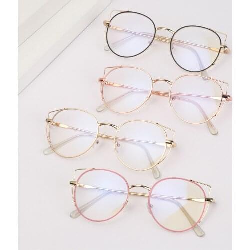 Fashion Ultralight Cat Ear Metal Round Frame Eyeglasses Unisex Flat Mirror Eyewear Myopia Glasses Optical Spectacle