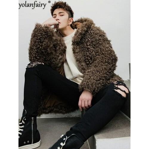 2020 Real Fur Caot Men Winter Sheep Shearling Jacket Man Hooded Natural Wool Fur Coats High Quality Mens Fur Coat 19345 KJ3320