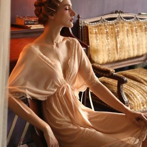 Oversize Ladies Lingerie Deep V Lace Temptation Maid Uniform Mesh Loose Night Dress Nighties Nightgown Summer Women Sleepwear