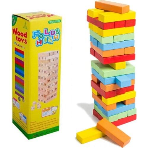 New 48pcs/set Wooden Tower Toy Blocks Tumble Jumble Wooden Tower Building Blocks Folds High wood Toy 25.8*8*8cm