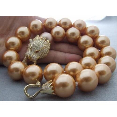 Charming CZ dragon head Clasp 18mm Shell Pearl 19" Necklace