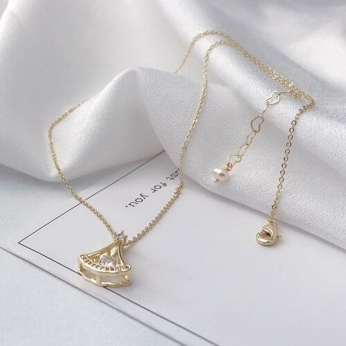 DAIMI Micro Diamond 14k Gold-plated Freshwater Pearl Necklace Female Simple Personality Daily Clavicle Chain Korean Necklace Jew