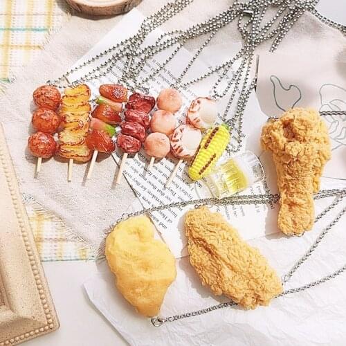 New Funny Simulation Food Fried Chicken Leg Chicken Wings Resin Necklace Creative Barbecue Necklace For Women Punk Party Jewelry