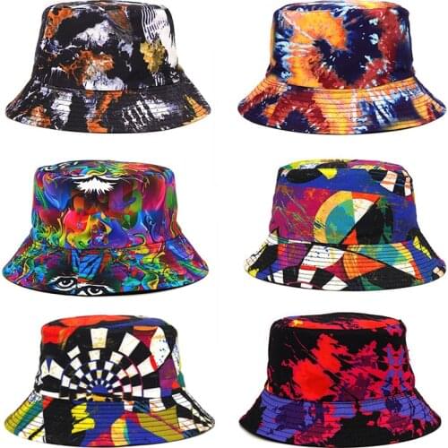 2021 New Spring Fashion Cartoon Graffiti Printing Bucket Hat Outdoor Travel Pure Cotton Sun Fisherman Hat Punk Hip Hop Hat