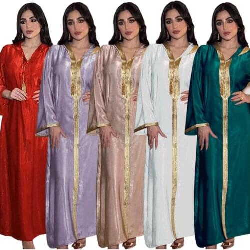Dubai Arabic Muslim Abaya Dress for Women Fall 2020 Champagne Moroccan Kaftan Hooded Robe Turkish Islamic Jalabiya