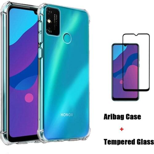 Full Cover Tempered Glass for Huawei honor 9A Silicone Aribag Phone Case for Huawei honor Play 9A 9C 9 Screen Protector Film