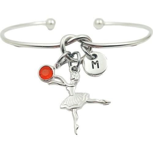 Ballet Girl Dancer Beauty Creative Initial Letter Monogram Birthstone Adjustable Bracelet Fashion Jewelry Women Gift Pendant