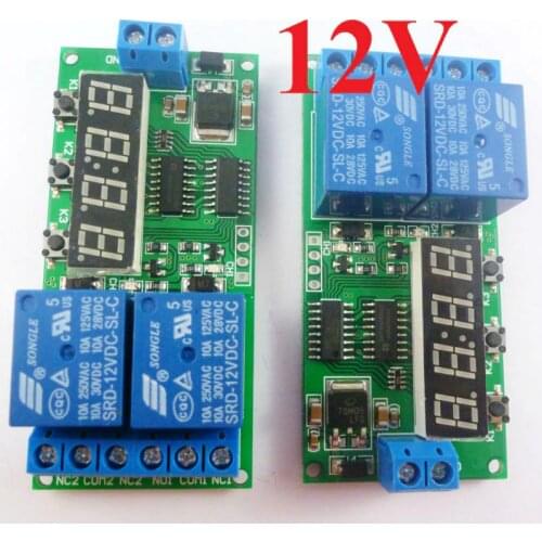 KC22B02_12V*2 2pcs DC 12V 2CH Delay Relay Cycle Timer Switch Module 1-9999s for Motor LED Smart Home