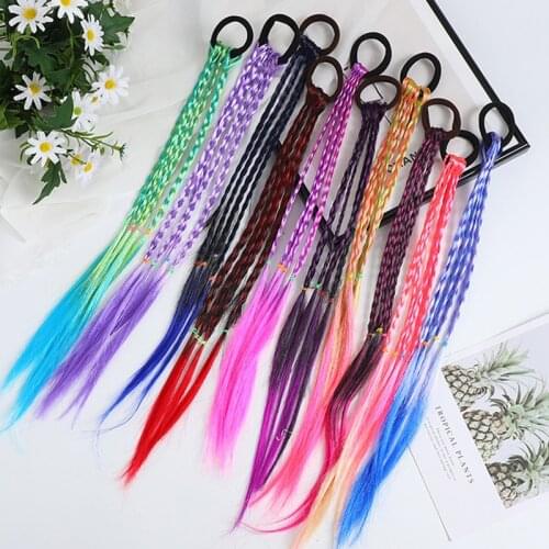 Girls Wigs Ponytail Hair Ornament Gradient Color Elatric Hair Band Rubber Beauty Hair Bands Headwear Braided Hair Accessories