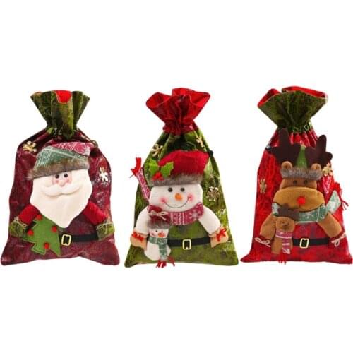 Christmas Gifts Bag Party Favors Drawstring Handbag 3D Santa Claus/Snowman/Reindeer Ornaments Embroidered Toys Candy Pouch N0PA
