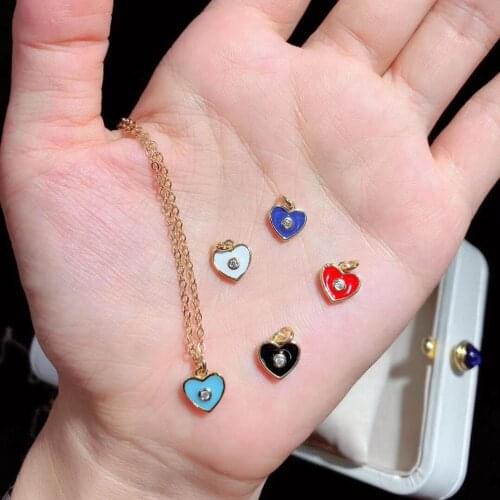 ST031 Multicolor Epoxy Necklace Heart Shape With Cubic Zirconia Necklace Heart Necklace Fashion Necklace Jewelry For Women