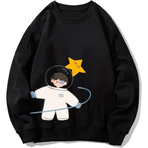 Oversized women Sweatshirt Kawaii Cotton Hoodies Astronaut Print Hoody Couple Hooded O-Neck Full Sleeve Pullovers tops clothes