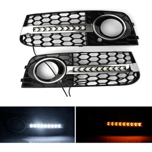 Topteng Flowing LED Honeycomb Mesh Grille Fog Light Turn Signal DRL For AUDI A4 B8 2009-2011 Fog Light Grille Car Auto Parts