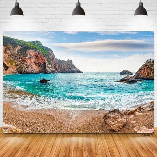 Tropical Summer Beach Blue Sea Stone Cloud Photo Studio Photography Backdrop Newborn Baby Children Portrait Photocall Background