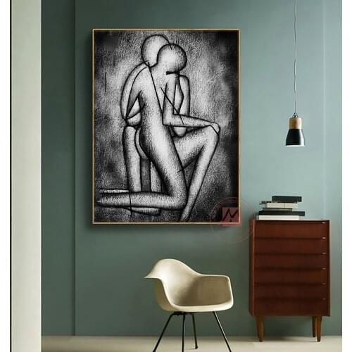 Room decoration painting Nude picture abstract art oil painting black and white hand painted Canvas oil painting living room
