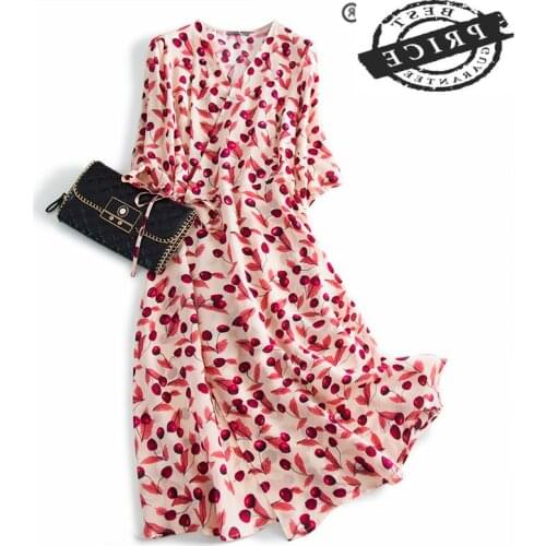 Vintage Real Silk Summer Dress Women Clothes 2021 Elegant Boho Sexy V Neck Floral Dresses Woman Long Party Vestidos A3312