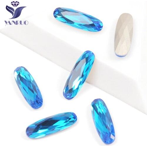 YANRUO 4161 Elongated Baguette Capri Blue Rhinestones Face Crystals For Needlework Strass Crystal Nails Art