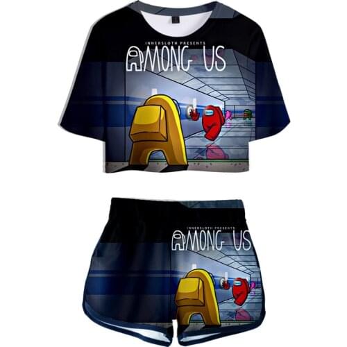 Women Dew navel T shirt + Short Pants Game Harajuku Printed Womens Homewear/Sportswear Yoga clothes Summer Students Tshirt