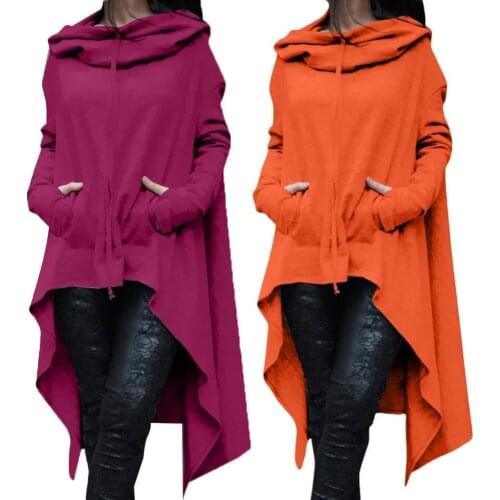 2021 Lady Sweatshirt Solid Color Long Sleeve Asymmetrical Hem Fishtail Hooded Hoodie Sweatshirt Female Casual Pullover Hoodie