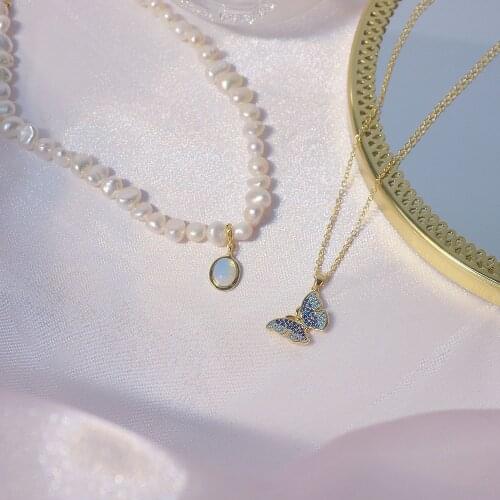 2021 New Fashion Brand Jewelry Elegant Crystal Butterfly Pendant&necklaces for Women Freshwater Pearl Charm Choker Necklaces