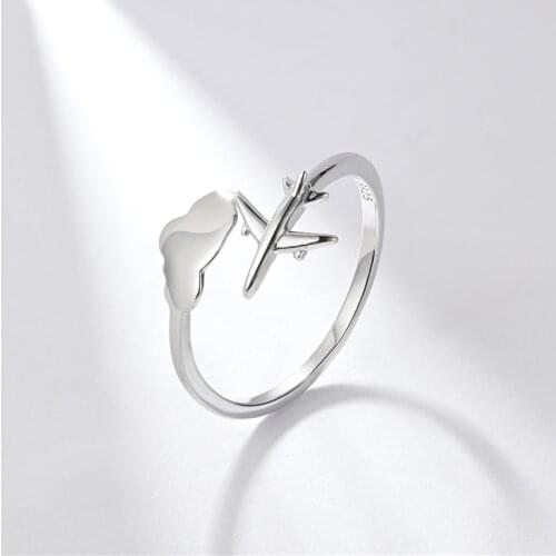 DY Special Travl Dream Airplane And Cloud Adjustable Open Finger Unique 925 Sterling Silver Ring For Women Party Trendy Jewelry