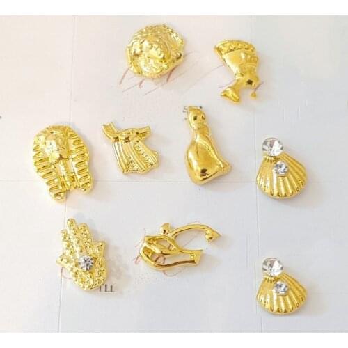 Egyptian Nail Art Jewels Set of 10 Charms in Gold Egyptian Small 5*7mm Alloy Gold Egyptian Style Beauty Nail Charms Studs 3d