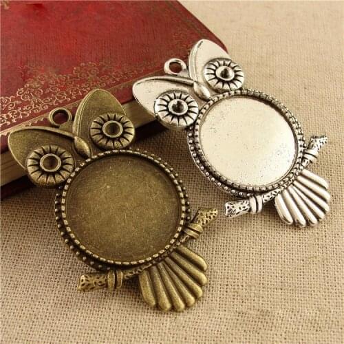 10pcs/lot Owl Tray Cabochon 25mm Base Settings Tray For cabochon Pendant Bezel Spacers DIY Jewelry Findings Making