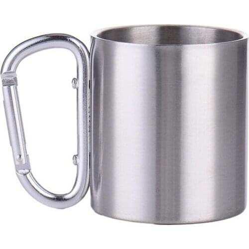 180 Ml Stainless Steel Mug Portable With Carabiner Hook Handle Cup for Outdoor Camping Hiking Travel Cup