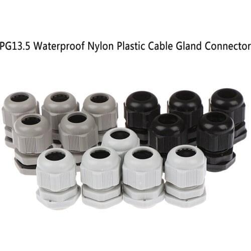 5pcs PG13.5 For Cable Range 6-12mm Wire Cable CE White Black Gray Waterproof Nylon Plastic Cable Gland Connector