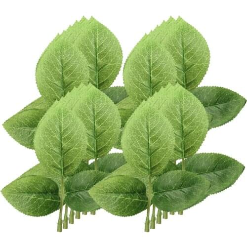 50 Pieces Fake Leaves Artificial Rose Leaf Leaves for Bouquet Garland Wedding Party Decoration