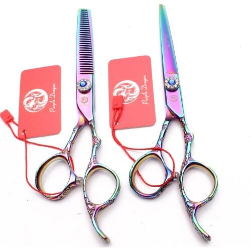 9002# 5.5" 440C Purple Dragon Colorful Haircut Scissors Straight Shears Thinning Scissors Professional Hair Scissors Plum Handle