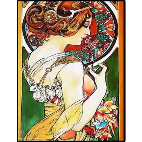 Alphonse Muya Obrasi Diamond Painting Cross Stitch Full Square Round 5d Diy Embroidery Mosaic Picture Of Rhinestone Woman A2274