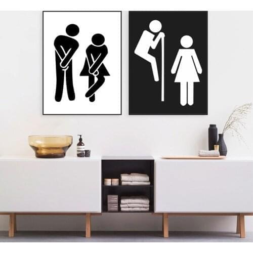 Girl Boy WC Sign Toilet Funny Wall Art Pictures Nordic Style Posters and Prints Kids Bathroom Washroom Decoration Paintings