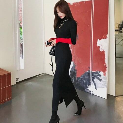 Autumn winter knit bouncy comfortable long formal dress new arrival fashion high quality thick elasticity basic pencil dress