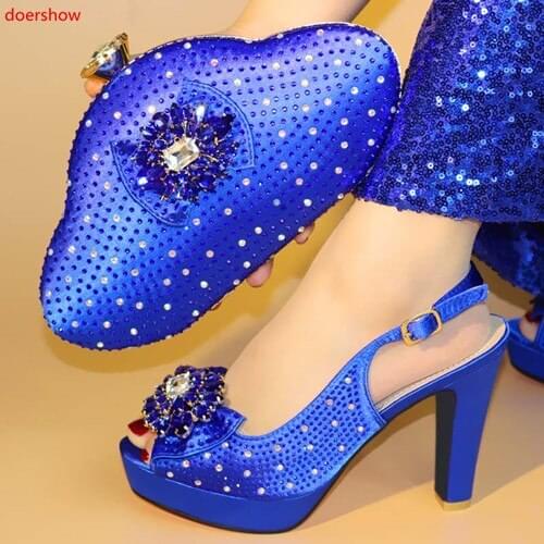 Doershow Latest blue African Shoes And Bag Set For Party High Quality Italian Ahoes And Bags To Match Women! !HJM1-7