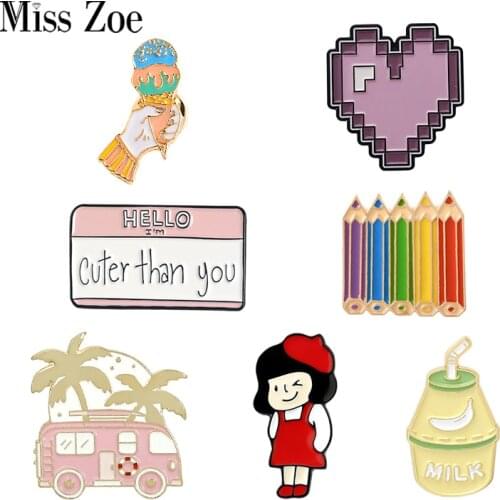 Girls Daily enamel pin Ice cream Makeup Rainbow pencil Lunch box Brooch Lapel pin Denim Jeans shirt bag Cartoon Jewelry Gift