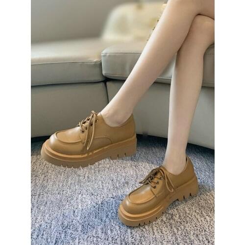 EshtonShero Loafers Platform Shoes New Women Platform Shoes Genuine Leather Casual Shoes Woman Flats Platform Lace Up Shoes