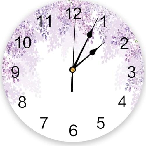 Purple Flower White Living Room Clock Wall Round Clocks Decor Home Bedroom Kitchen Decoration Wall Clocks