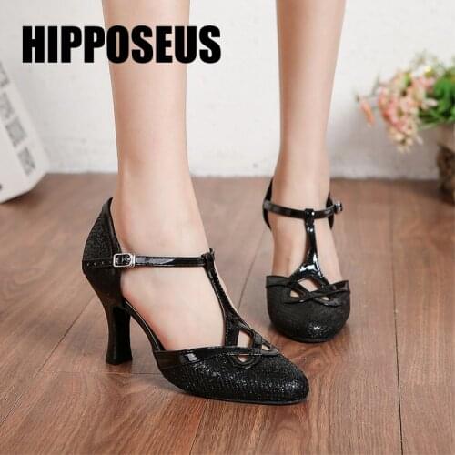 Hipposeus Dance-Shoes For Girls Ladies Women Ballroom Dance Shoes Ladies Modern Tango Dancing Shoes Sequined Cloth Salsa Shoes