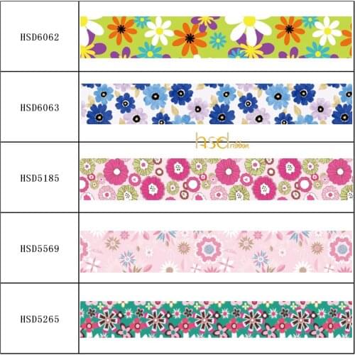 HSDRibbon designer custom Flowers series Heat transfer printed Grosgrain Ribbon