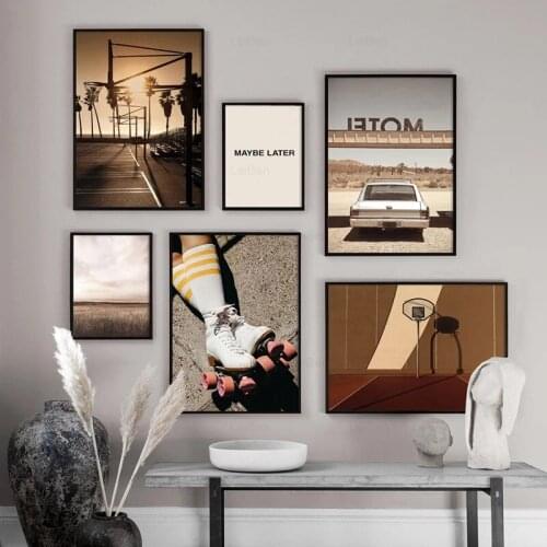 Old Town Car Skates Basketball Court Canvas Painting Nordic Posters and Prints for Living Room Wall Art Pictures Home Decoration