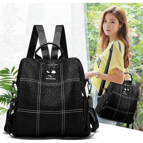 Classic Female Backpack for Women Casual Travel Rucksack PU Leather Bagpack High Quality Ladies Back Pack One Shoulder Backpacks