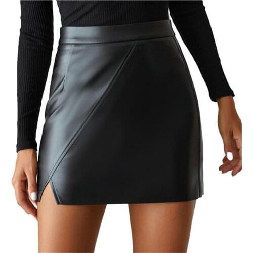 Autumn PU Leather Women Sexy Mini Skirt Female High Waist Split A Line Short Skirt Winter New Ladies Bodycon Dresses