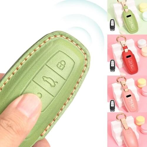 Leather Car Key Cover Case For Audi Q8 C8 A6 A7 A8 2018 2019 Auto Styling Keyring Holder Accessories Protection Ring