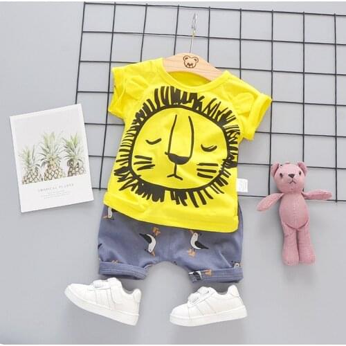 Summer Clothes Kids Toddler Boy girl Shirt Suit 1 2 3 4 Years Lion Set Short Sleeve Cotton Children Clothing Boys Outfit Printed