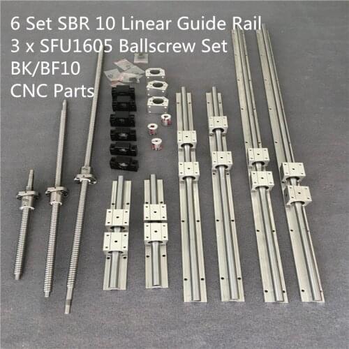 Linear Guide Rail 6 Set SBR 10 - 300/700/1100mm + Ballscrew Set RM1605 SFU1605 - 350/750/1150mm + BK/BF12 CNC Parts