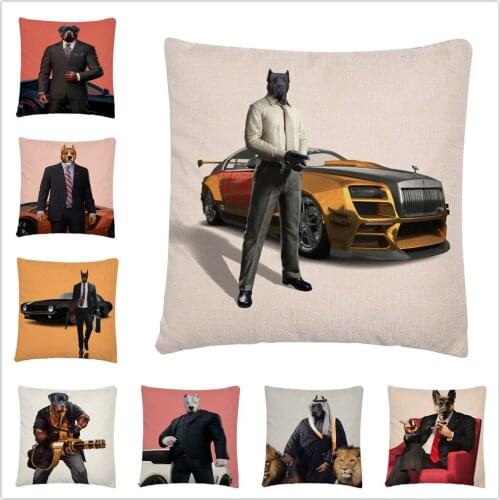 Dog COS Movie Tough Guy Cartoon Pattern Linen Cushion Cover Pillowcase Home Sofa Car Decoration Pillowcase45X45Cm