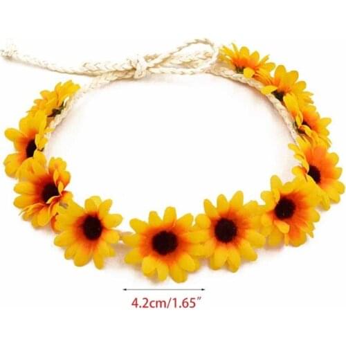 N7MF Sunflower Crown Hair Wreath Bridal Headpiece Festivals Hair Band
