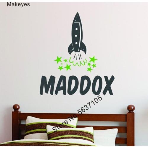 Makeyes Personalized Names Rocket Wall Decal Vinyl Wall Sticker Baby Boy Name Custom Wallpaper Home Kids Bedroom Decoration Q936